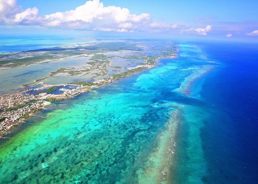 aerial view of the coastal reef of ambergris caye in belize aerial view of the coastal reef of ambergris caye in belize